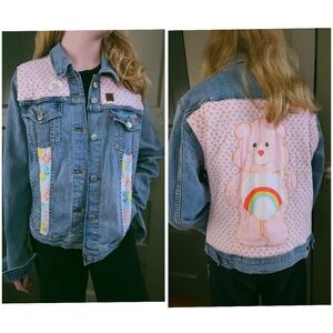 Levis Upcycled Trucker Jacket Care Bear 80s Quilted Patchwork Denim Size OOAK M